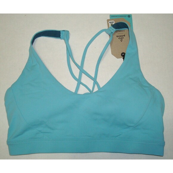 NWT Womens Aqua Blue L Every Day PrAna Yoga Pilates Strappy Top Bra New Gym Cup